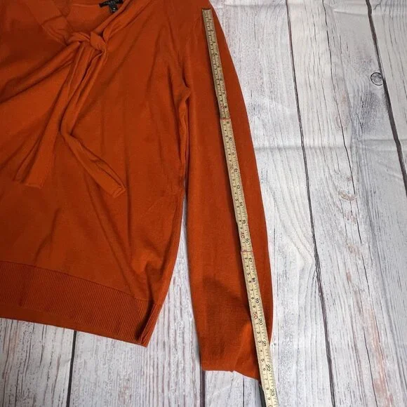 Talbots Womens Sweater Burnt Orange Size M Tie Front Collar Long Sleeve Pullover - Picture 12 of 13